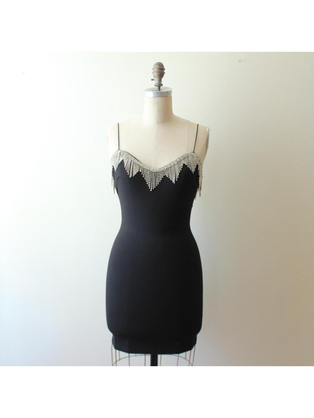 Princess Polly Black Rhinestone Bodycon Dress with Crystal Embellishments, Size